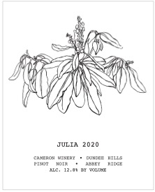 2020 Julia Pinot noir label | Cameron Winery, Dundee Oregon
