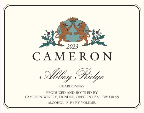 2023 Abbey Ridge Chardonnay label | Cameron Winery, Dundee Oregon