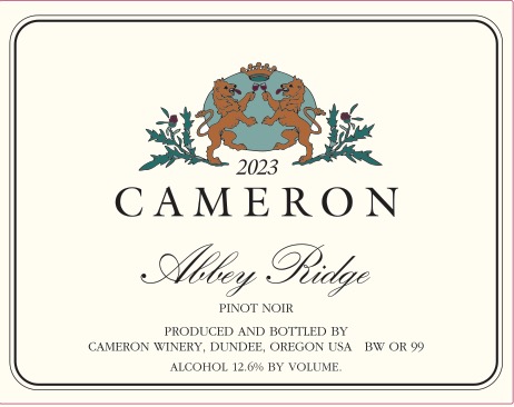 2023 Abbey Ridge Pinot Noir label | Cameron Winery, Dundee Oregon