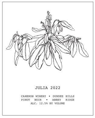2022 Julia Pinot Noir label | Cameron Winery, Dundee Oregon